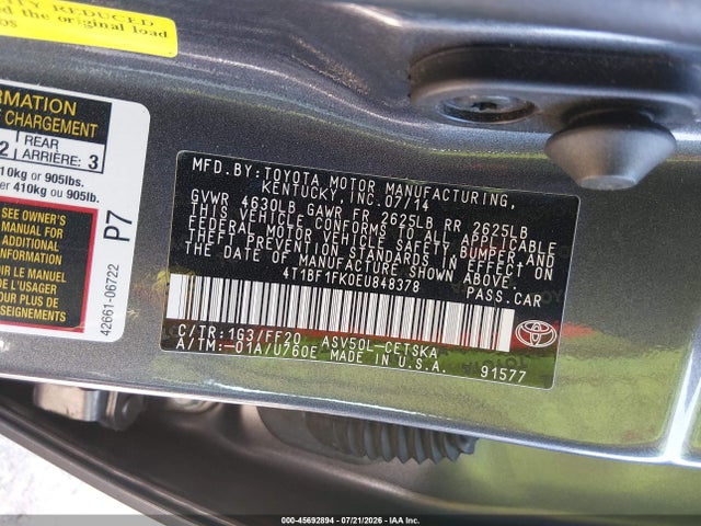 Продажа на аукционе авто 2014 Toyota Camry Se, vin: 4T1BF1FK0EU848378, номер лота: 45692894