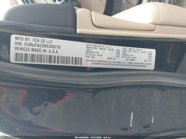 Продаж на аукціоні авто 2021 Jeep Grand Cherokee Laredo E 4x4, vin: 1C4RJFAG3MC689779, номер лоту: 45692895