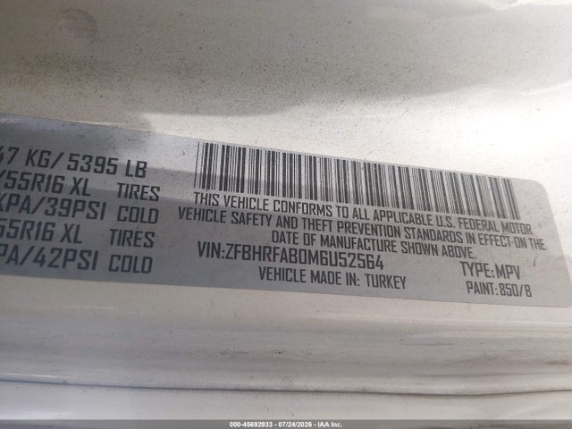 45692933 :رقم المزاد ، ZFBHRFAB0M6U52564 vin ، 2021 Ram Promaster City Tradesman مزاد بيع
