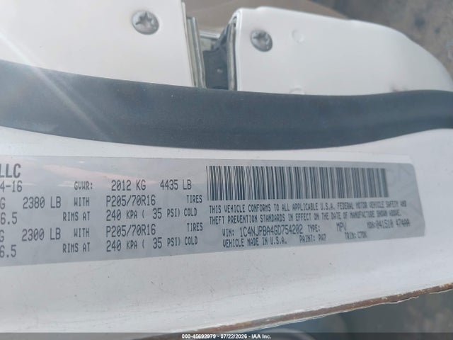 Продажа на аукционе авто 2016 Jeep Patriot Sport, vin: 1C4NJPBA4GD754202, номер лота: 45692979