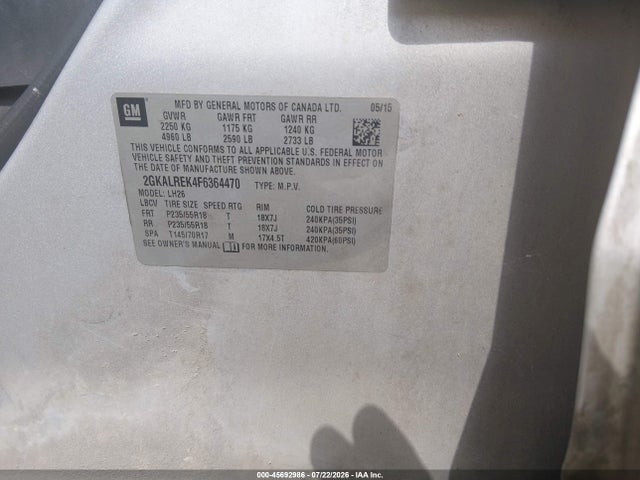 GMC Terrain Sle-2 2015 2GKALREK4F6364470 Image 9