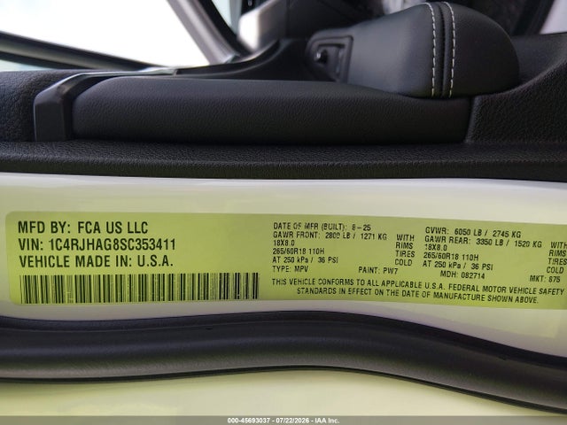 Продаж на аукціоні авто 2025 Jeep Grand Cherokee Laredo X 4x4, vin: 1C4RJHAG8SC353411, номер лоту: 45693037