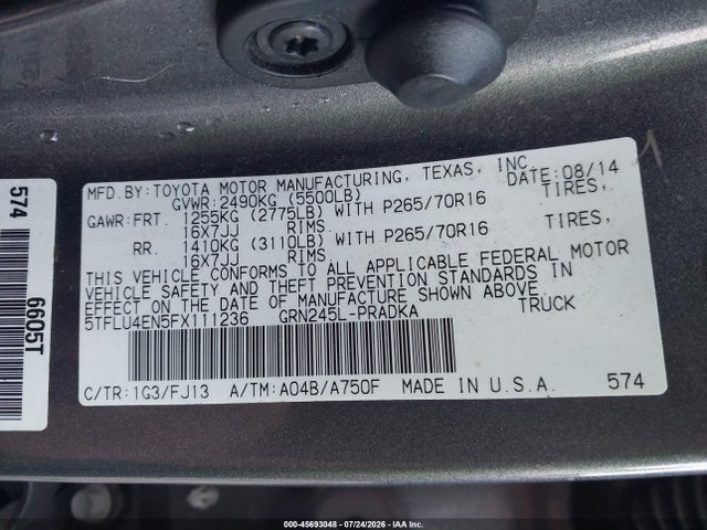 Продаж на аукціоні авто 2015 Toyota Tacoma Base V6, vin: 5TFLU4EN5FX111236, номер лоту: 45693048