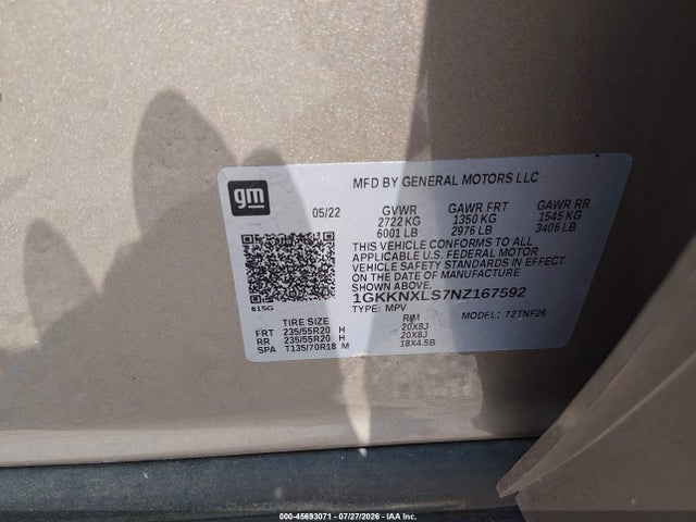 45693071 :رقم المزاد ، 1GKKNXLS7NZ167592 vin ، 2022 Gmc Acadia Awd Denali مزاد بيع