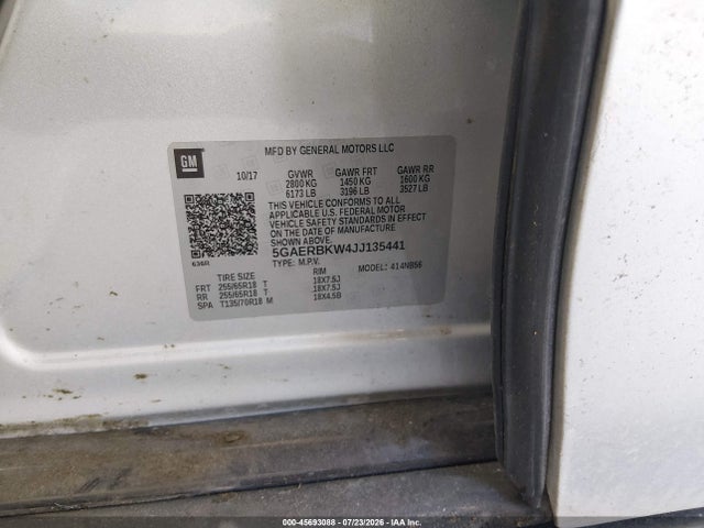 2018 Buick Enclave Essence მანქანა იყიდება აუქციონზე, vin: 5GAERBKW4JJ135441, აუქციონის ნომერი: 45693088
