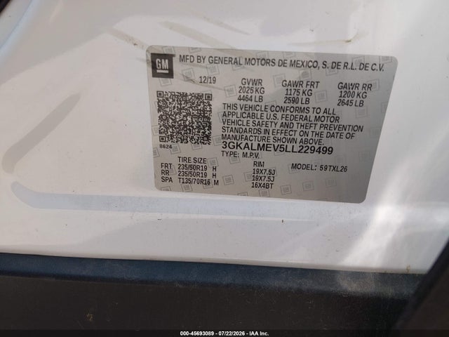 Aukcja sprzedaży 2020 Gmc Terrain Fwd Sle, vin: 3GKALMEV5LL229499, numer aukcji: 45693089