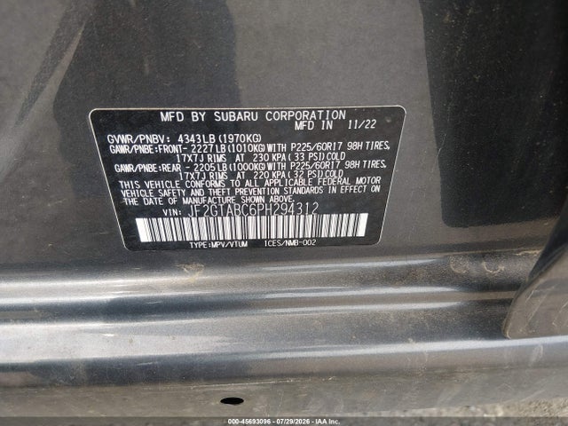 2023 Subaru Crosstrek მანქანა იყიდება აუქციონზე, vin: JF2GTABC6PH294312, აუქციონის ნომერი: 45693096