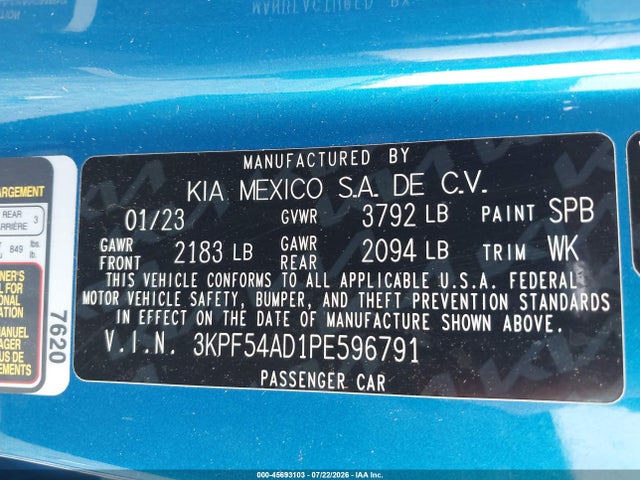 Продаж на аукціоні авто 2023 Kia Forte Gt-line, vin: 3KPF54AD1PE596791, номер лоту: 45693103
