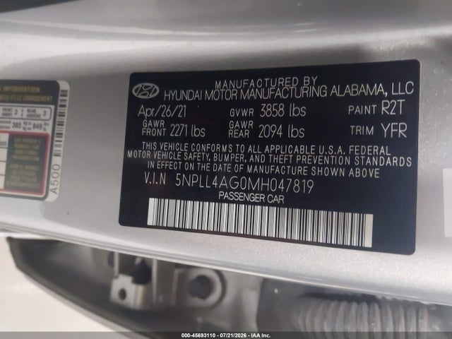 Продаж на аукціоні авто 2021 Hyundai Elantra Se, vin: 5NPLL4AG0MH047819, номер лоту: 45693110