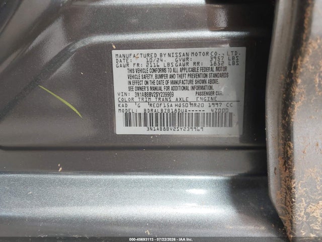 Aukcja sprzedaży 2025 Nissan Sentra S, vin: 3N1AB8BV2SY239969, numer aukcji: 45693113