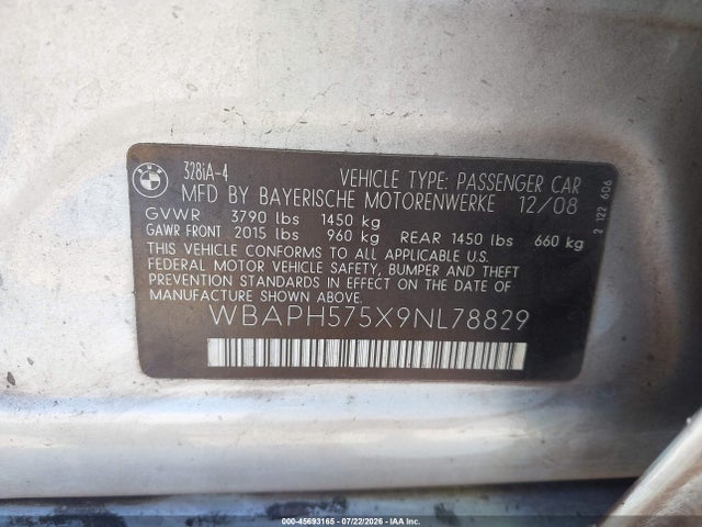 Продаж на аукціоні авто 2009 Bmw 328i, vin: WBAPH575X9NL78829, номер лоту: 45693165