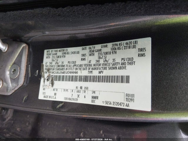 Продажа на аукционе авто 2014 Ford Escape Titanium, vin: 1FMCU0JX4EUD99990, номер лота: 45693169