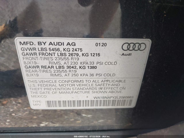 Aukcja sprzedaży 2020 Audi Q5 Premium Plus 45 Tfsi Quattro S Tronic, vin: WA1BNAFY2L2060863, numer aukcji: 45693192