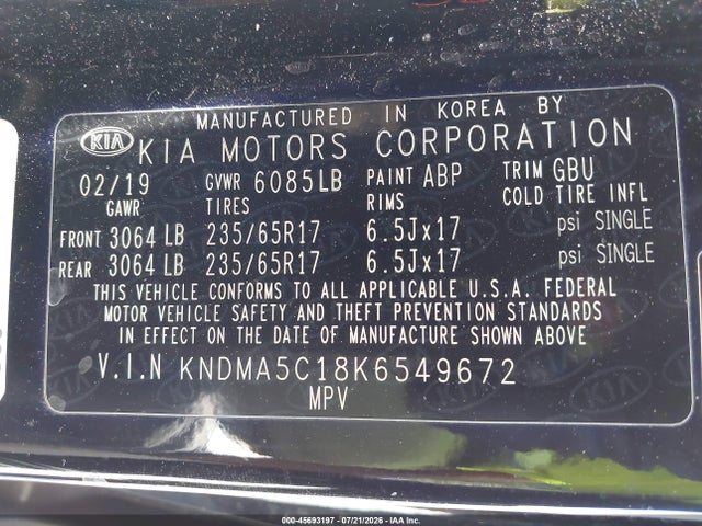 KIA Sedona L 2019 KNDMA5C18K6549672 Image 9