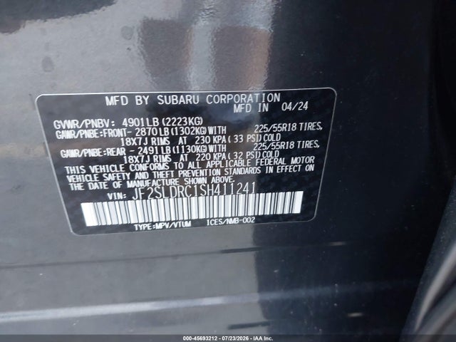 45693212 :رقم المزاد ، JF2SLDRC1SH411241 vin ، 2025 Subaru Forester Limited مزاد بيع