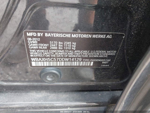 2013 Bmw 528i Xdrive მანქანა იყიდება აუქციონზე, vin: WBAXH5C57DDW14129, აუქციონის ნომერი: 45693217
