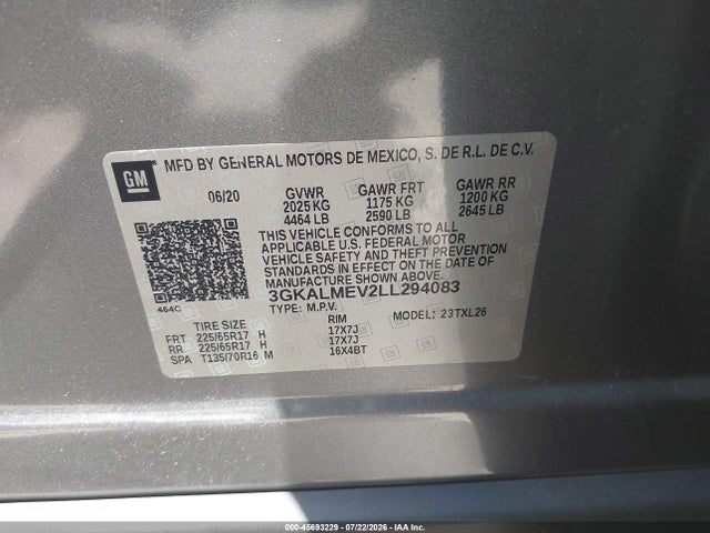 Продаж на аукціоні авто 2020 Gmc Terrain Fwd Sle, vin: 3GKALMEV2LL294083, номер лоту: 45693229