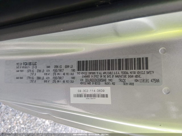 2019 Ram 1500 Classic Tradesman  4x2 8' Box მანქანა იყიდება აუქციონზე, vin: 3C6JR6DG5KG505848, აუქციონის ნომერი: 45693234