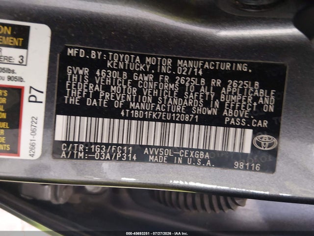 Продажа на аукционе авто 2014 Toyota Camry Hybrid Xle, vin: 4T1BD1FK7EU120871, номер лота: 45693251