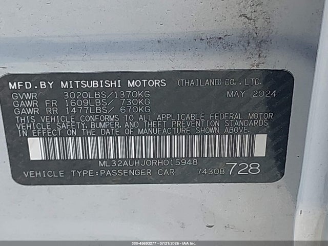 Продажа на аукционе авто 2024 Mitsubishi Mirage Es/le, vin: ML32AUHJ0RH015948, номер лота: 45693277