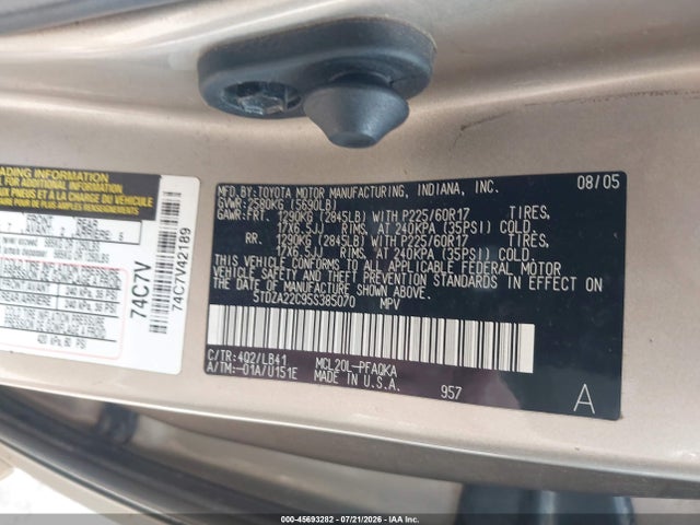 Продажа на аукционе авто 2005 Toyota Sienna Xle, vin: 5TDZA22C95S385070, номер лота: 45693282