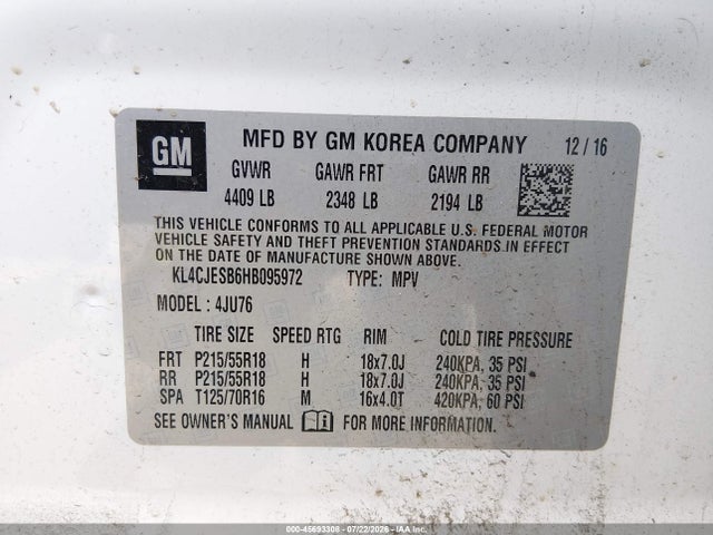 Aukcja sprzedaży 2017 Buick Encore Preferred, vin: KL4CJESB6HB095972, numer aukcji: 45693308