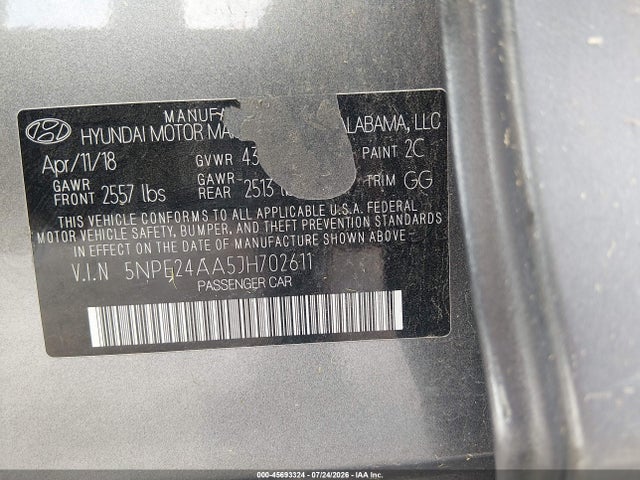 Продаж на аукціоні авто 2018 Hyundai Sonata Eco, vin: 5NPE24AA5JH702611, номер лоту: 45693324