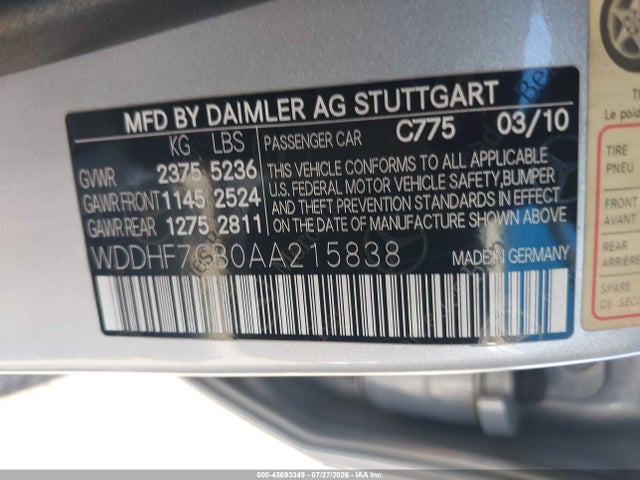 Продаж на аукціоні авто 2010 Mercedes-benz E 550, vin: WDDHF7CB0AA215838, номер лоту: 45693349