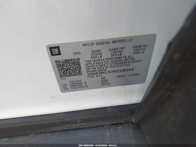 Aukcja sprzedaży 2021 Gmc Acadia Fwd Sle, vin: 1GKKNKLS7MZ130253, numer aukcji: 45693356
