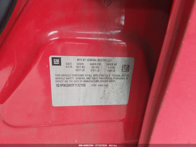 Auction sale of the 2015 Chevrolet Cruze Ls Auto, vin: 1G1PA5SH7F7172160, lot number: 45693394