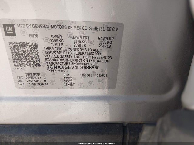 45693399 :رقم المزاد ، 3GNAXSEV4LS686550 vin ، 2020 Chevrolet Equinox Awd Ls مزاد بيع