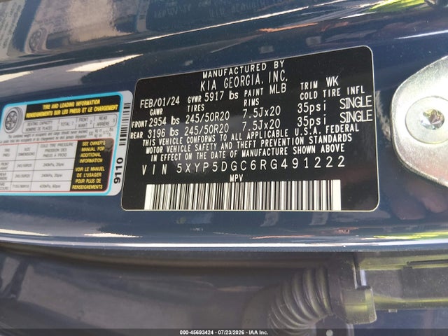 45693424 :رقم المزاد ، 5XYP5DGC6RG491222 vin ، 2024 Kia Telluride Sx Prestige مزاد بيع