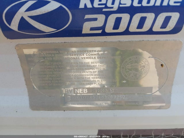 45693427 :رقم المزاد ، 4YDT24526Y1017297 vin ، 2000 Keystone Other مزاد بيع