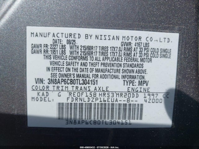 3N8AP6CB0TL304151 Nissan KICKS SV