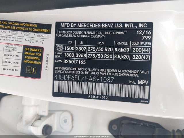 Продажа на аукционе авто 2017 Mercedes-benz Gls 450 4matic, vin: 4JGDF6EE7HA891087, номер лота: 45693445