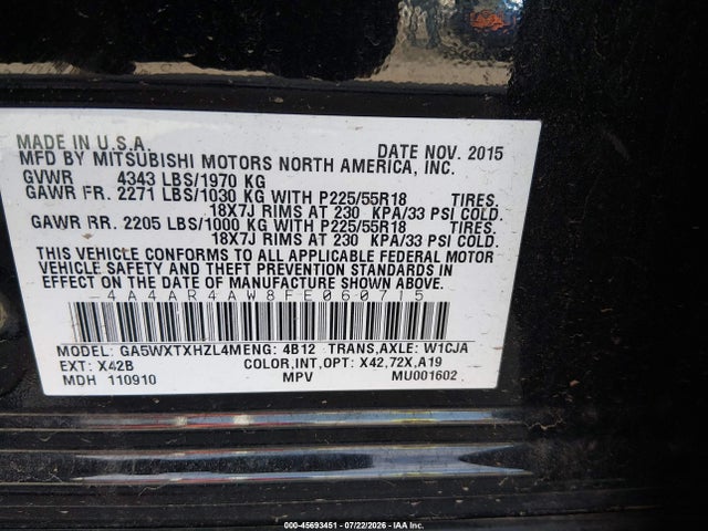 Продаж на аукціоні авто 2015 Mitsubishi Outlander Sport Gt, vin: 4A4AR4AW8FE060715, номер лоту: 45693451