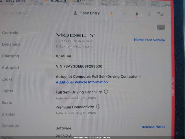 Продажа на аукционе авто 2025 Tesla Model Y Long Range Dual Motor All-wheel Drive, vin: 7SAYGDEE6SF299530, номер лота: 45693490