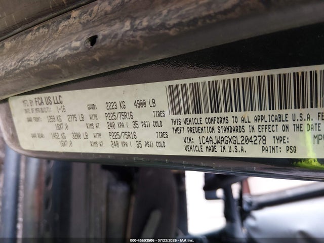 1C4AJWAGXGL204278 Jeep Wrangler Sport
