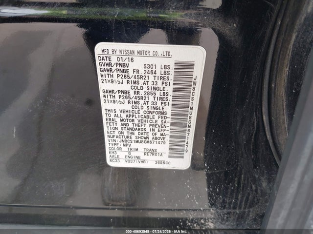 2016 Infiniti Qx70 მანქანა იყიდება აუქციონზე, vin: JN8CS1MU8GM671479, აუქციონის ნომერი: 45693549