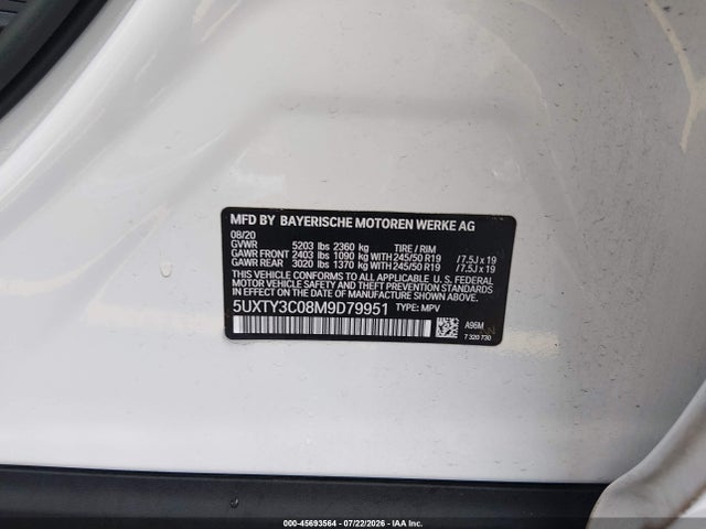 Aukcja sprzedaży 2021 Bmw X3 Sdrive30i, vin: 5UXTY3C08M9D79951, numer aukcji: 45693564