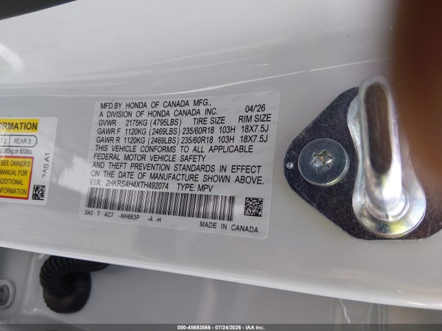 Aukcja sprzedaży 2026 Honda Cr-v Ex Awd, vin: 2HKRS4H4XTH492074, numer aukcji: 45693566
