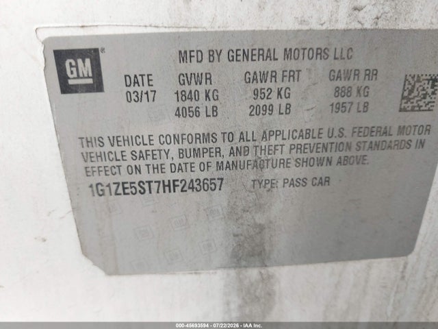 Chevrolet MALIBU 1LT 2017 1G1ZE5ST7HF243657 Image 9