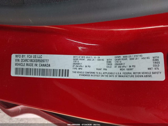 Продаж на аукціоні авто 2025 Chrysler Pacifica Select, vin: 2C4RC1BGXSR509777, номер лоту: 45693598