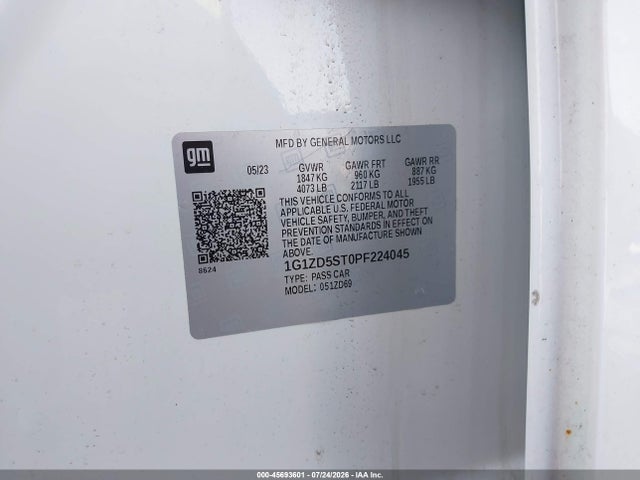 2023 Chevrolet Malibu Fwd 1lt მანქანა იყიდება აუქციონზე, vin: 1G1ZD5ST0PF224045, აუქციონის ნომერი: 45693601