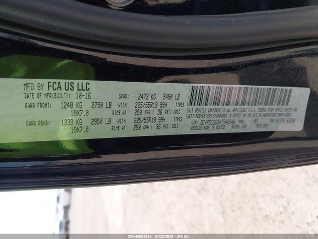 Продаж на аукціоні авто 2017 Dodge Journey Crossroad, vin: 3C4PDCGG3HT548340, номер лоту: 45693604