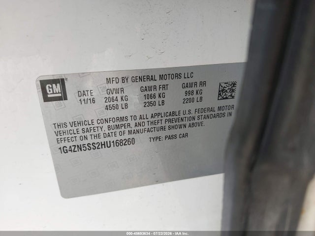 2017 Buick Lacrosse Preferred მანქანა იყიდება აუქციონზე, vin: 1G4ZN5SS2HU168260, აუქციონის ნომერი: 45693634