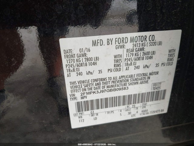 2FMPK3J97GBB09583 Ford EDGE SEL