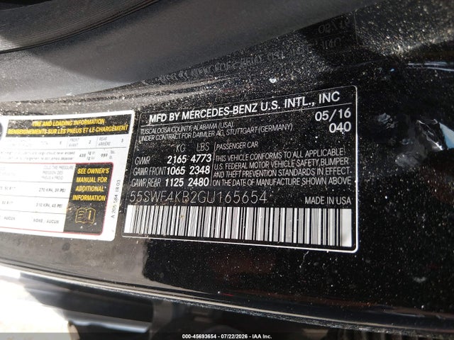 Продаж на аукціоні авто 2016 Mercedes-benz C 300 4matic, vin: 55SWF4KB2GU165654, номер лоту: 45693654