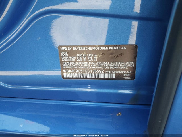 45693660 :رقم المزاد ، WBA4C9C51GG136592 vin ، 2016 Bmw 428i Gran Coupe Xdrive مزاد بيع