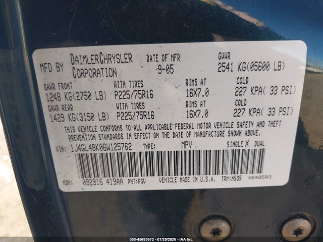 Aukcja sprzedaży 2006 Jeep Liberty Sport, vin: 1J4GL48K06W125762, numer aukcji: 45693672